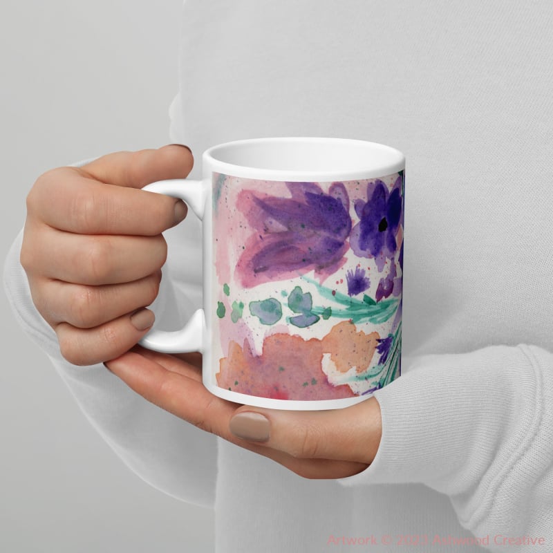 Purple Flowers Watercolor White Glossy Mug Mugs