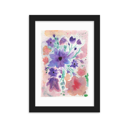 Watercolor Purple Flowers Framed matte paper poster