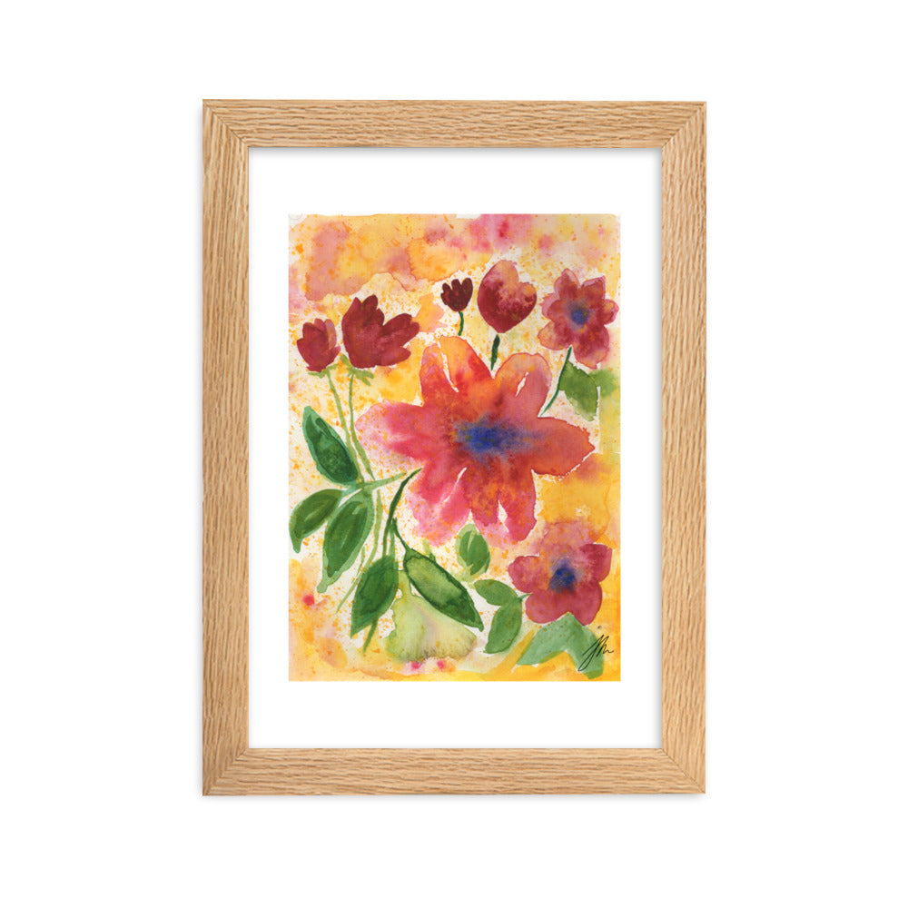 Watercolor Red Flowers Framed matte paper poster