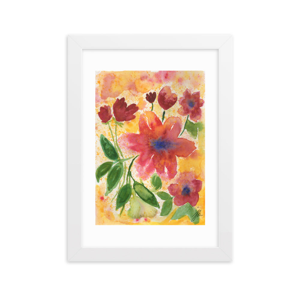 Watercolor Red Flowers Framed matte paper poster