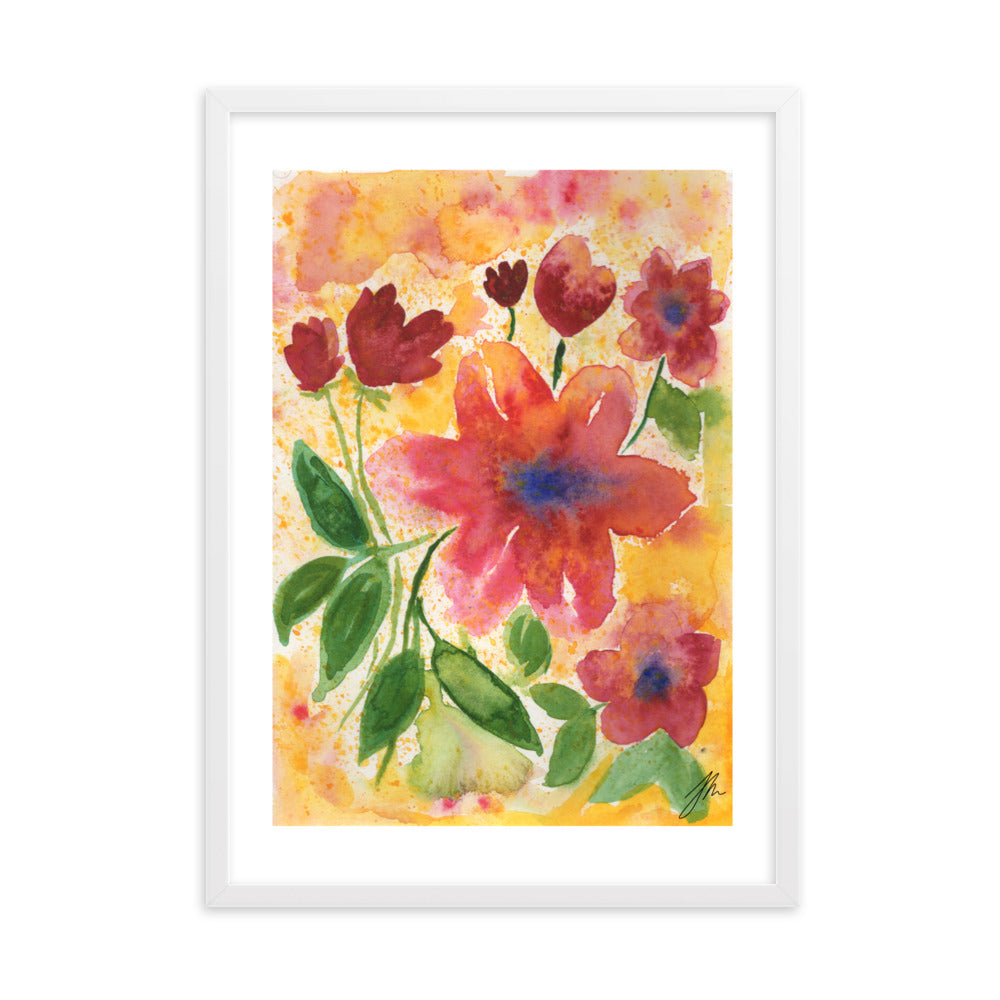 Watercolor Red Flowers Framed matte paper poster