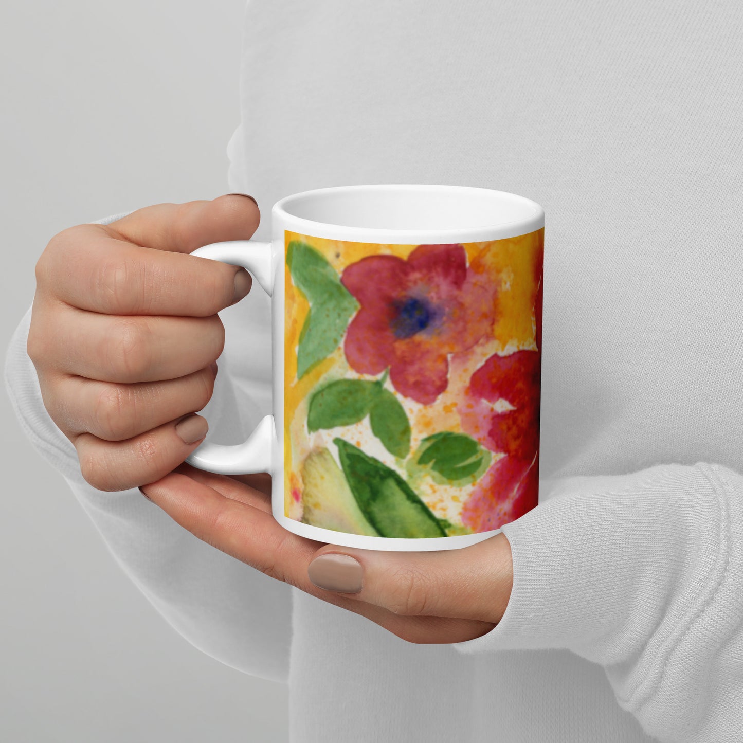 Red Flowers White glossy mug