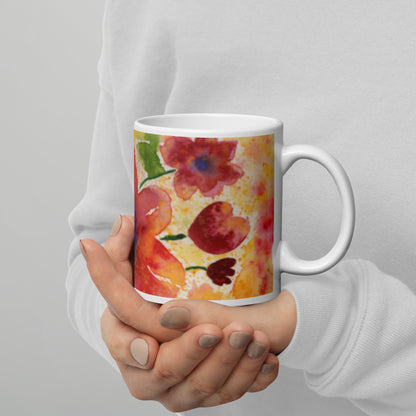 Red Flowers White glossy mug